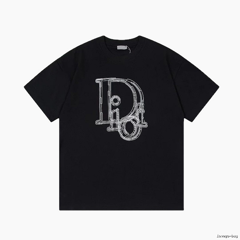 Dior Trendy Cool Line Print Black Short Sleeve T-Shirt