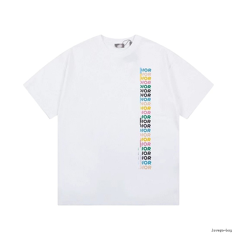 Dior Trendy Style Side-row Colored Print White T-Shirt