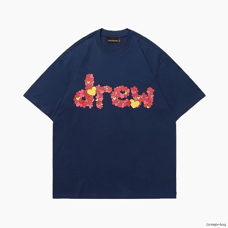 DREW All-over Heart Print Trendy Style Navy Blue Short-sleeve T-shirt