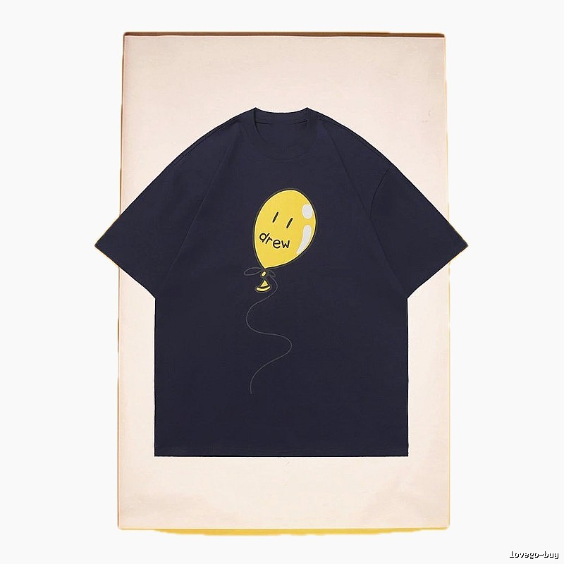 DREW Balloon Smiley Street Style Navy Blue Short Sleeve T-Shirt