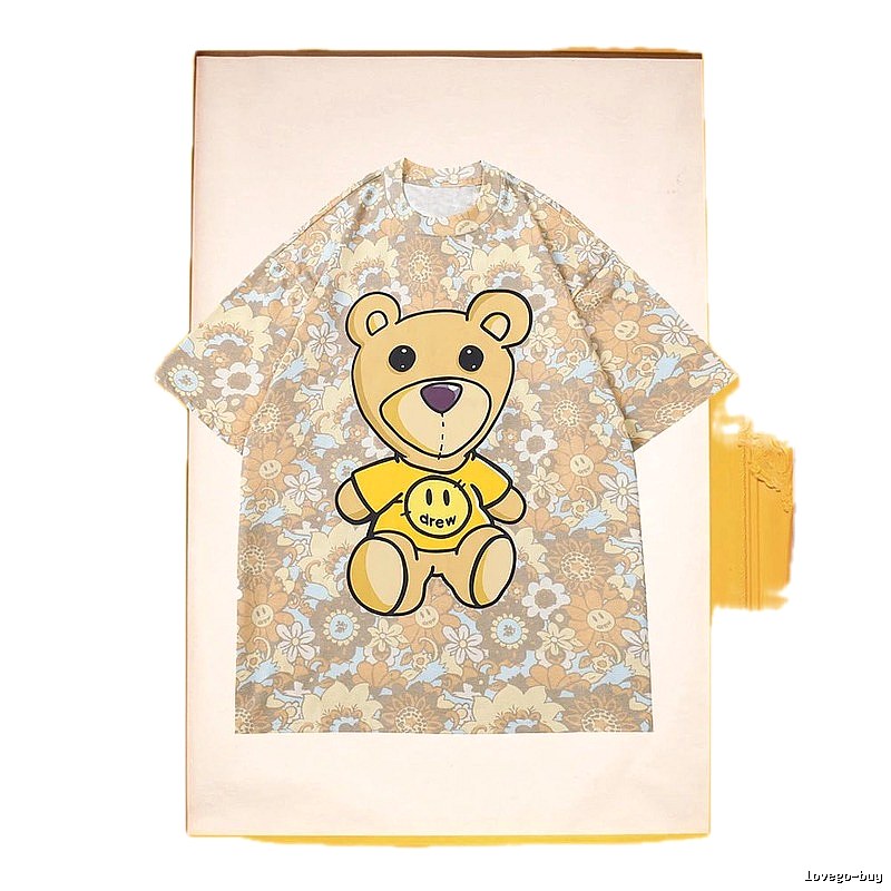 DREW Bear All-over Print Vintage Style Khaki Short Sleeve T-shirt