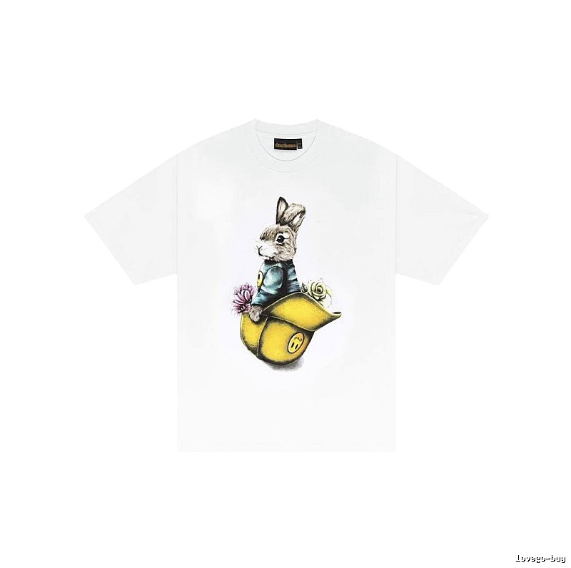 DREW Rabbit Print Street Style White Short-sleeve T-shirt
