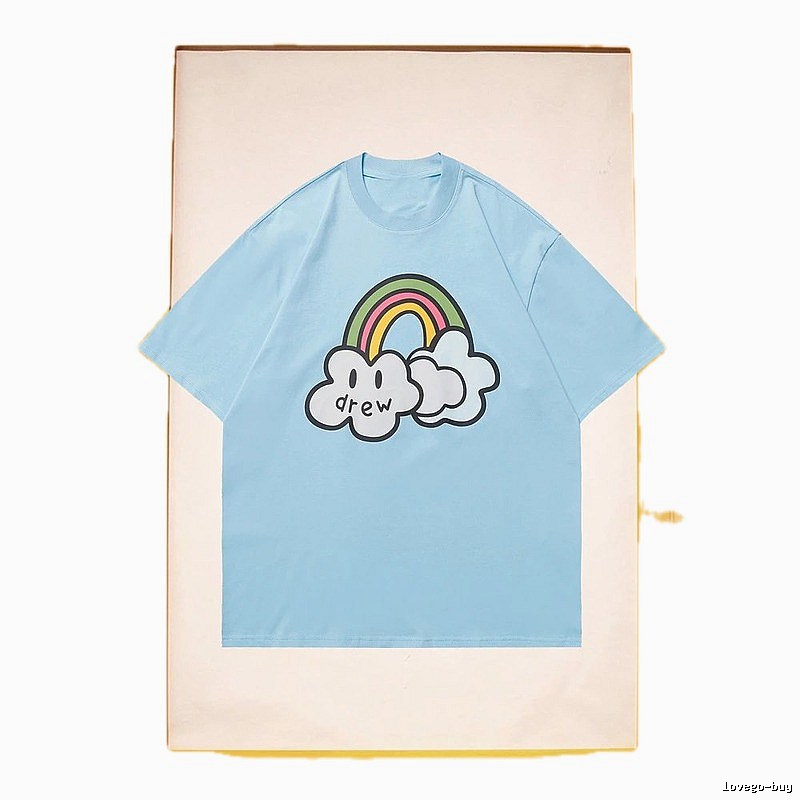 DREW Rainbow Cloud Casual Style Light Blue Short Sleeve T-Shirt