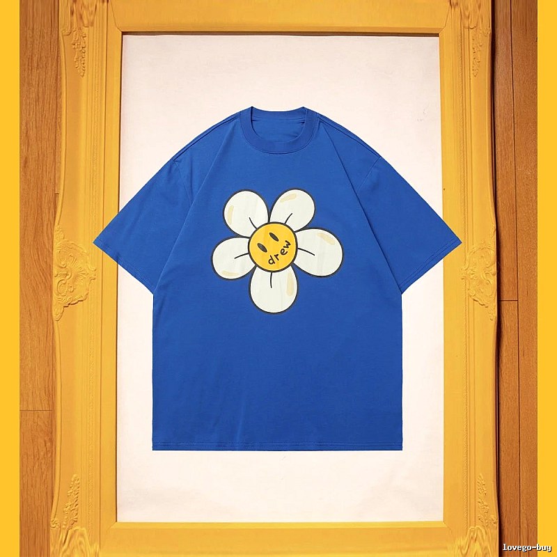 DREW Smiley Face Floral Street Style Blue T-shirt