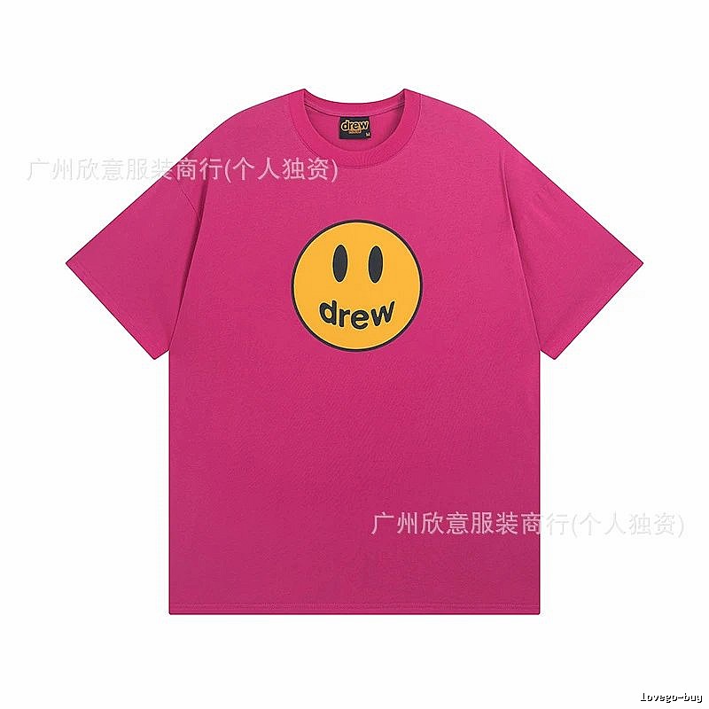 DREW Smiley Face Print Street Style Rose Red T-Shirt