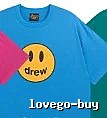 DREW Smiley Face Street Style Blue Short Sleeve T-Shirt