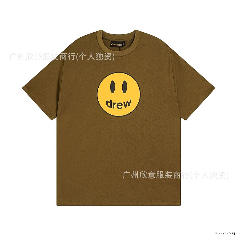 Drew Smiley Face Street Style Brown Short Sleeve T-shirt