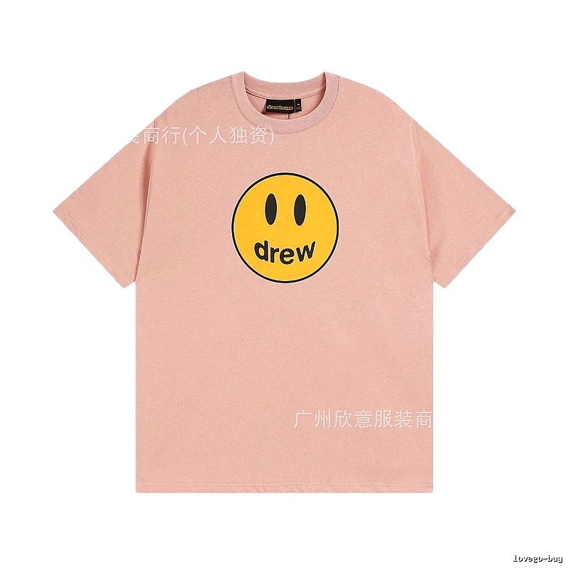 Drew Smiley Print Street Style Pink T-Shirt