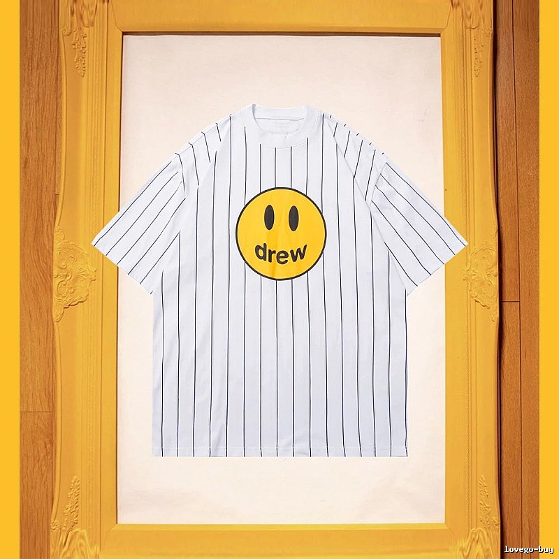 DREW Smiley Series Street Style White Striped Short Sleeve T-shirt