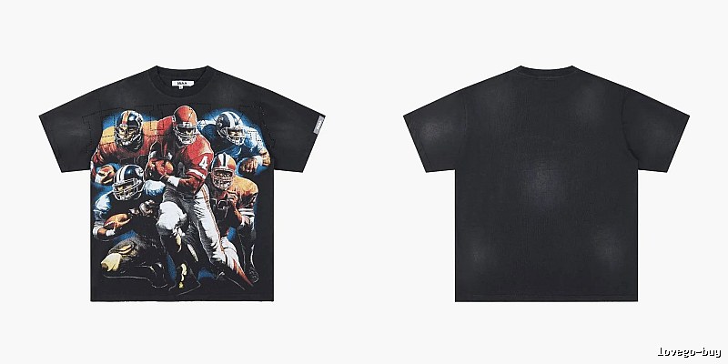 DUAA Rugby Print Retro Black T-Shirt