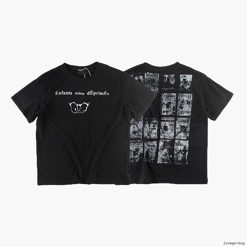 ERD Newspaper Print Dark Style Black Short-sleeve T-shirt