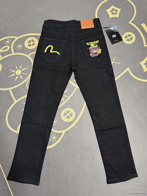 Evisu Bright Embroidered Character Patches And Slim Legs Graphic Jeans for weekend
