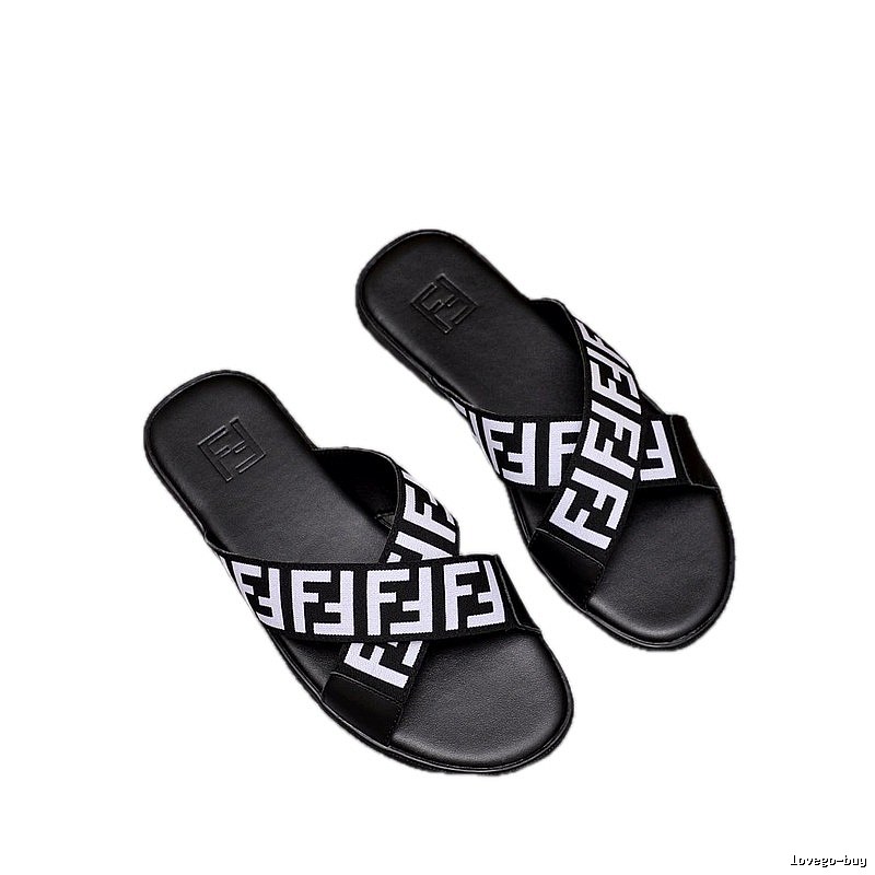 Fendi FF Monogram Trendy Cool Black & White Slides