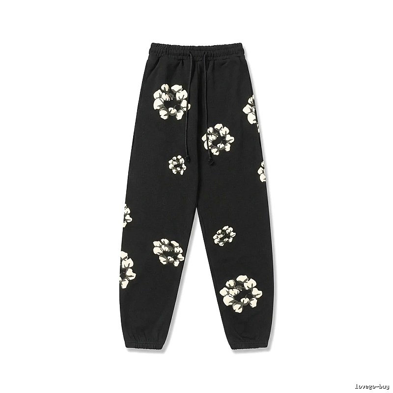 Flower-style black sweatpants of DENIM TEARS