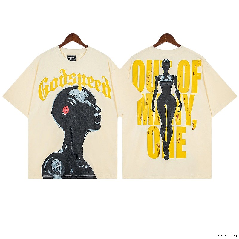Godspeed Cyber Style Beige Printed Short-sleeve T-shirt