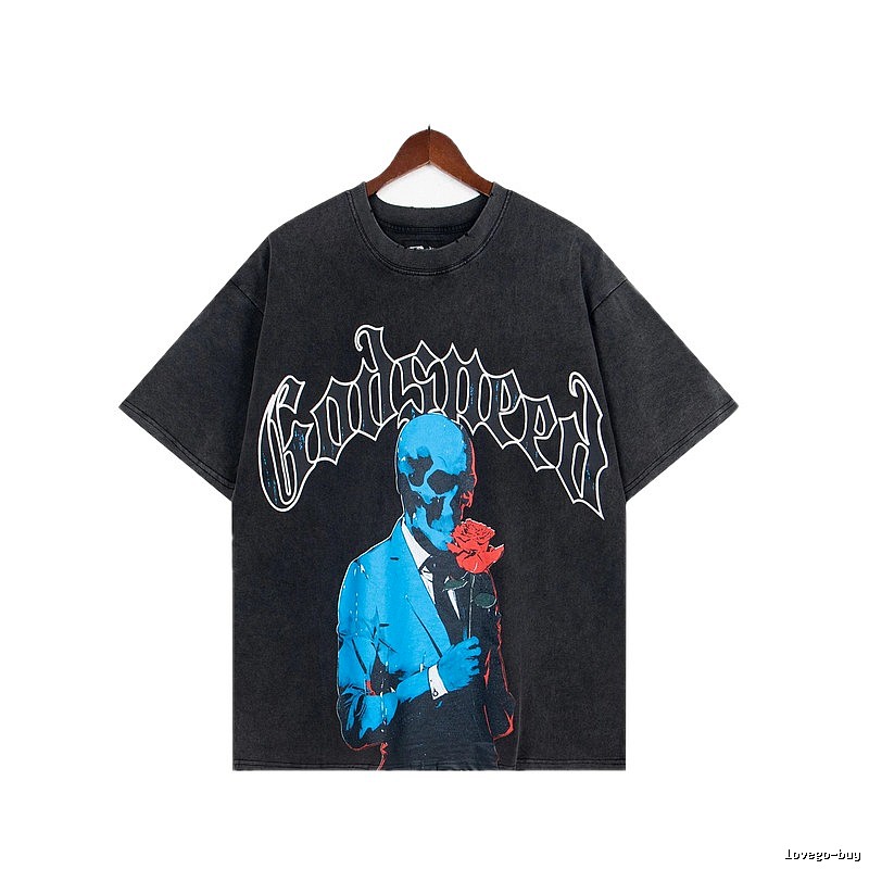 Godspeed Skull Print Vintage Black T-Shirt