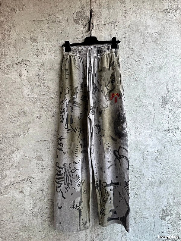 Grey Botanical Pattern Wide-Leg Pants