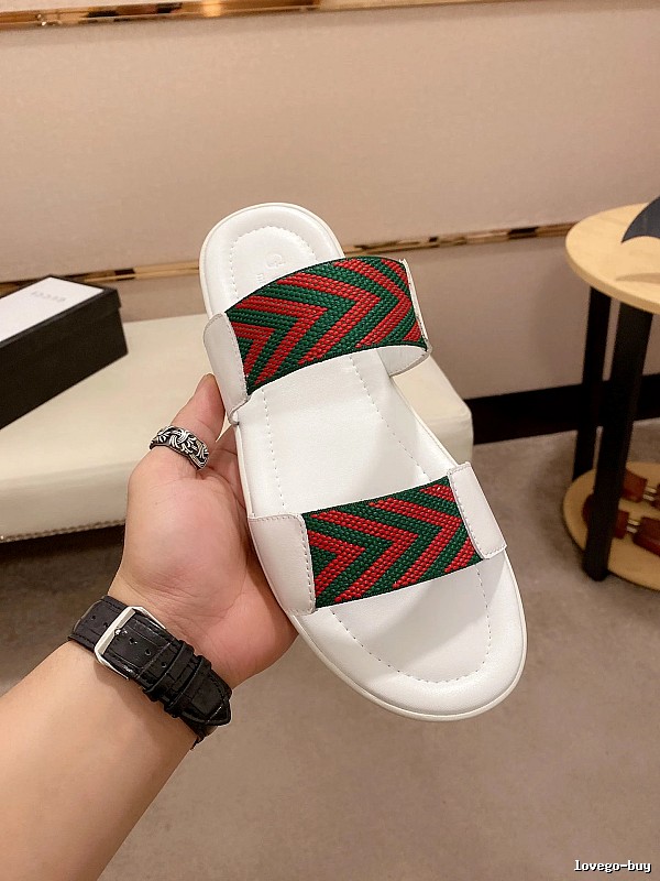Gucci Classic Webbing Casual Style White Slide Sandals