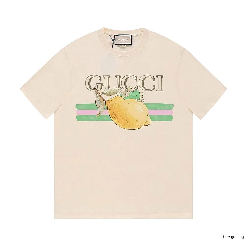 Gucci Lemon Print Casual Style Off-white Short-sleeve T-shirt