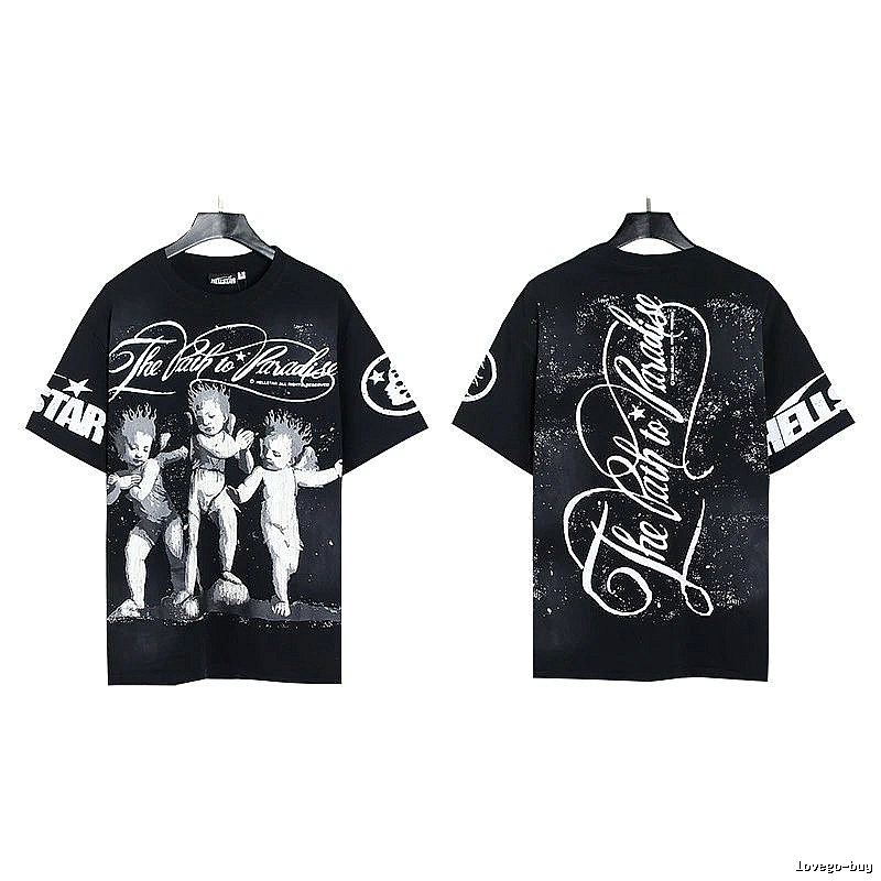 Hellstar Angel Print Street Style Black T-shirt
