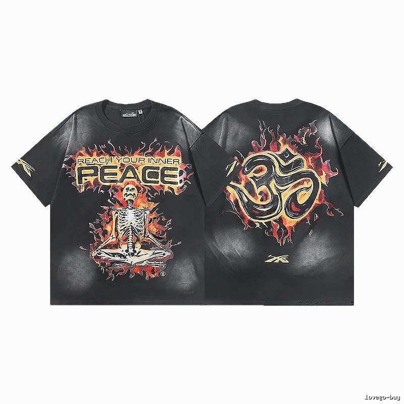 Hellstar Flame Skull Street Style Black T-Shirt