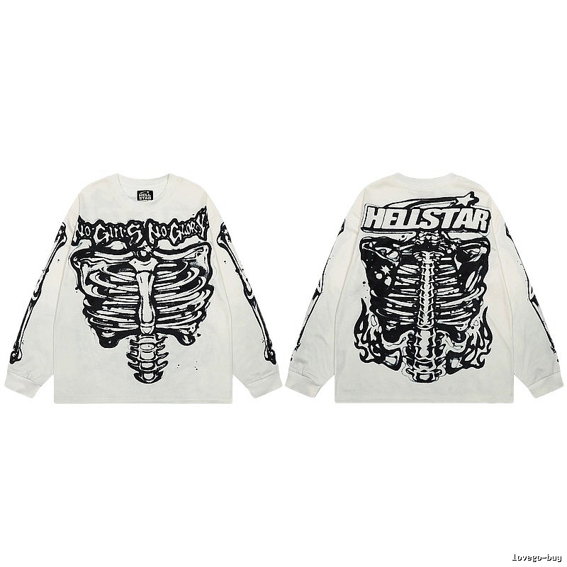 Hellstar Skull Print Dark Style Off-white Long Sleeve T-Shirt
