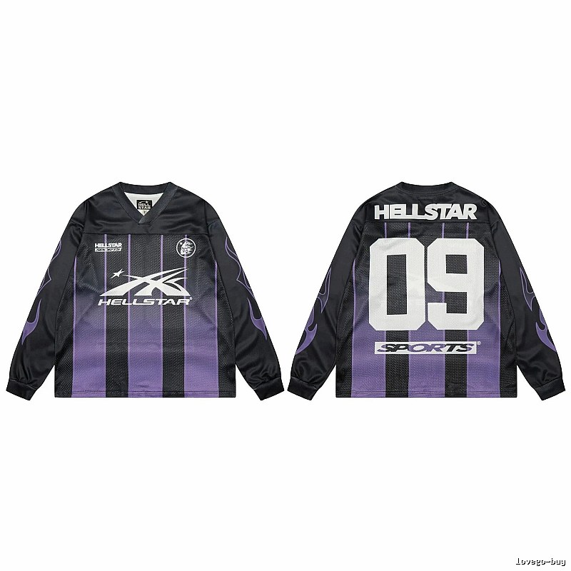 Hellstar Sporty Street Style Black and Purple Long-Sleeve Jersey