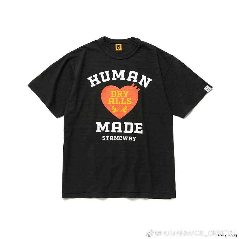 HUMAN MADE Heart Print Vintage Style Black T-Shirt