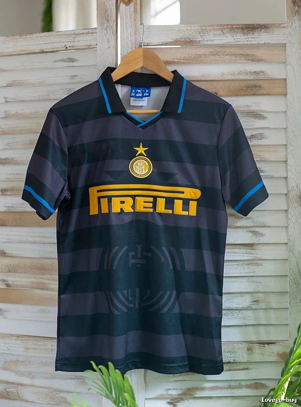 Inter Milan Urban Brehme #3 soccer jersey Blue Black Striped with Statement Pattern