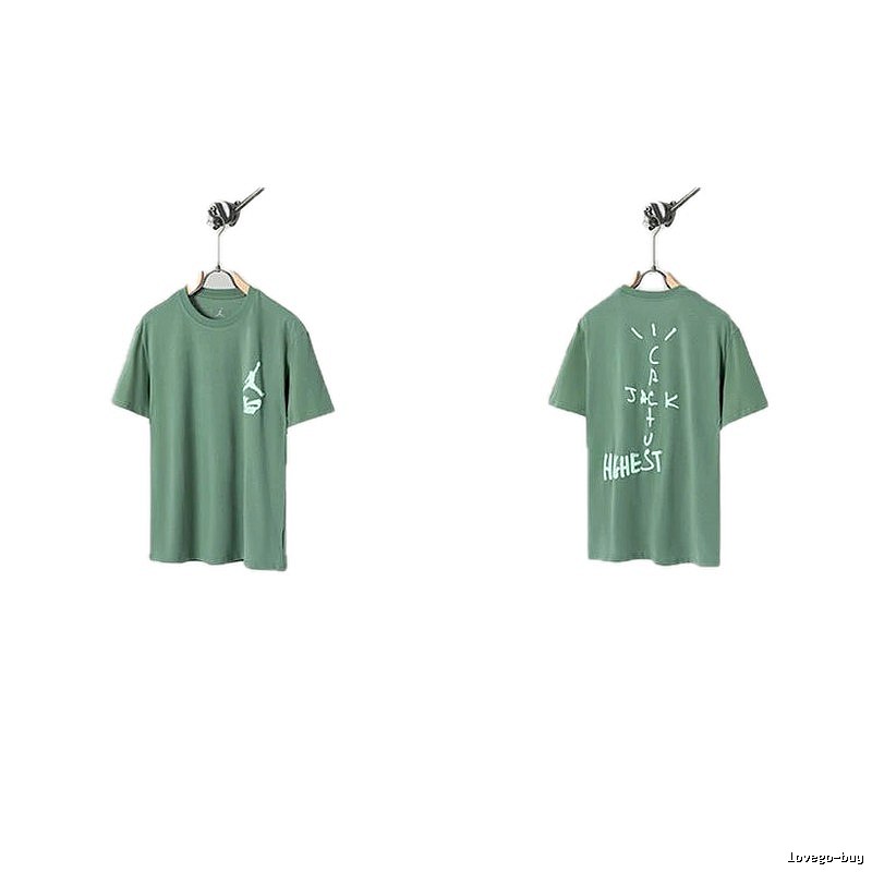 Jordan x Travis Scott Co-branded Street Style Pea Green T-Shirt