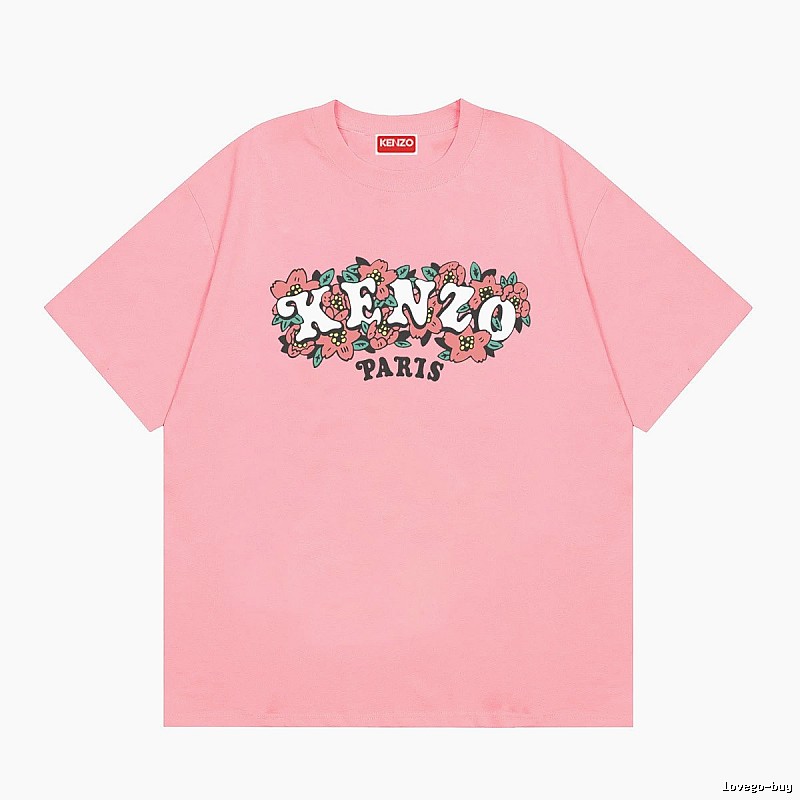 KENZO Trendy Pink Floral Print Short Sleeve T-shirt