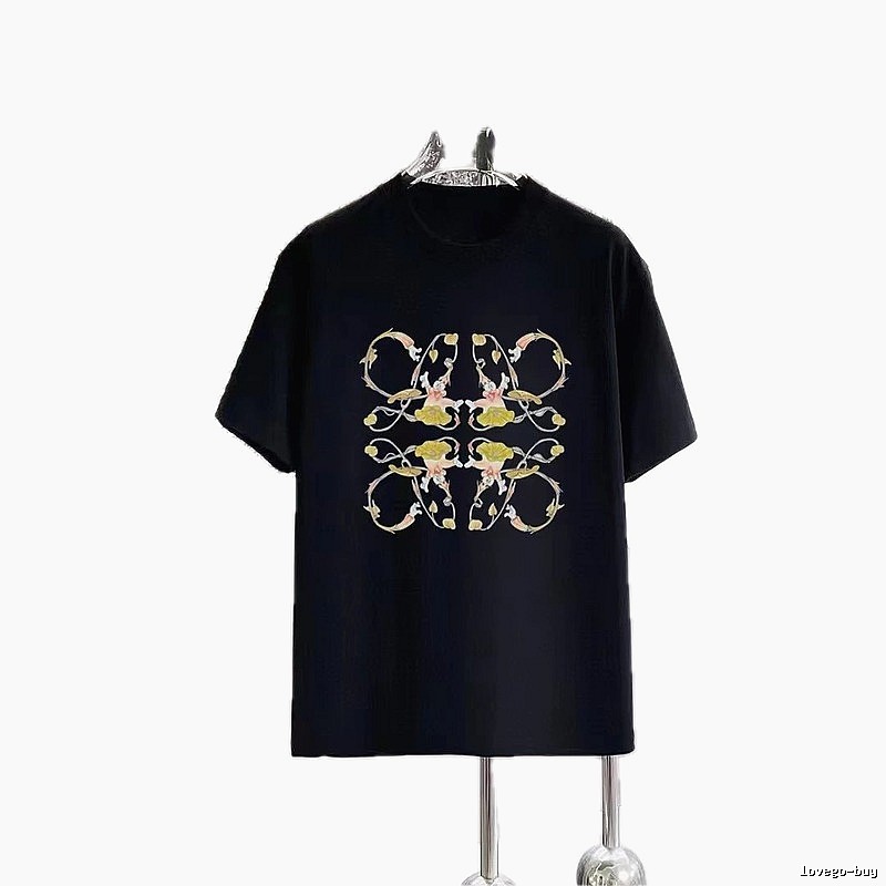 LOEWE Floral Print Casual Style Black T-Shirt