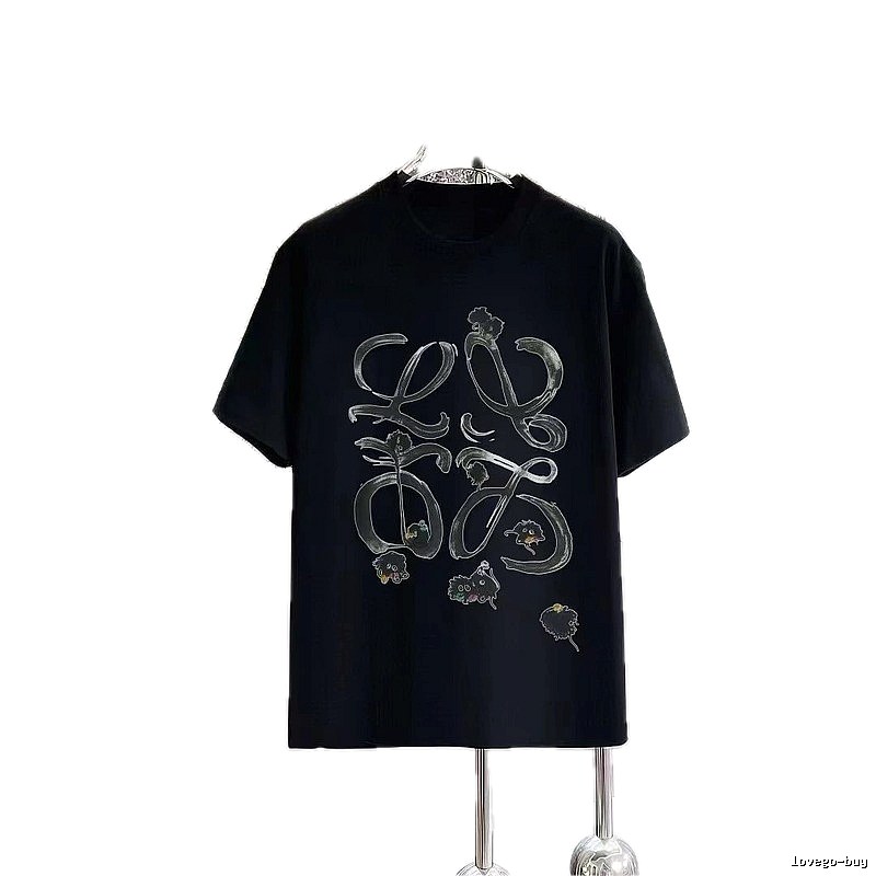 LOEWE Graffiti Print Cool Edgy Style Black Short-sleeve T-shirt