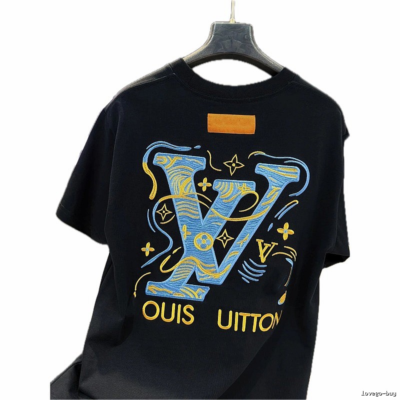Louis Vuitton Embroidered Collection Trendy Style Black T-Shirt