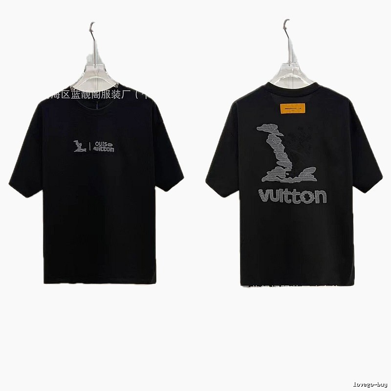 Louis Vuitton Embroidered Street Fashion Style Black Short-sleeve T-shirt