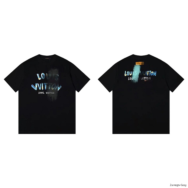 Louis Vuitton Gradient Graffiti Trendy Cool Black Short-sleeve T-shirt