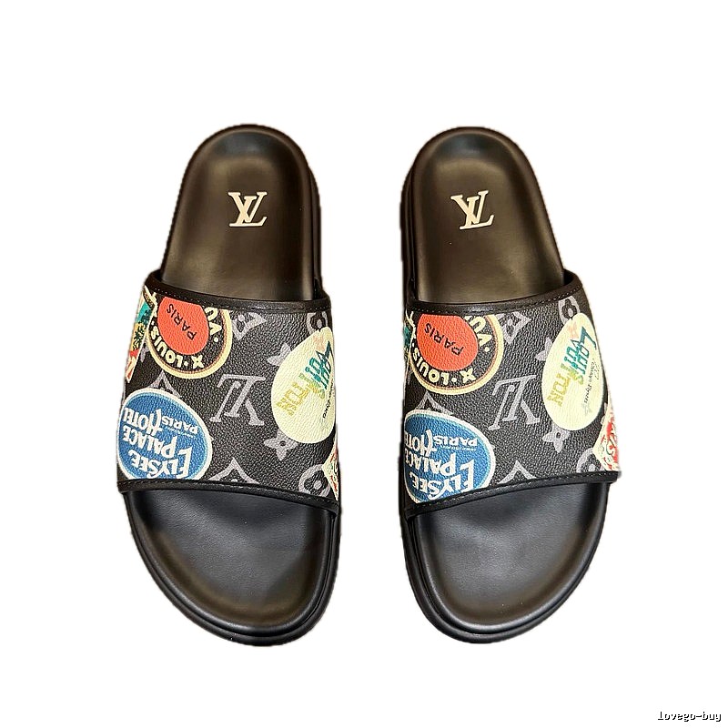 Louis Vuitton Monogram Badge Trendy Black Slides