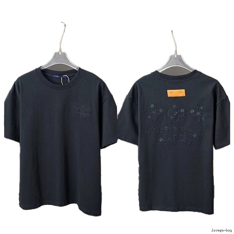 Louis Vuitton Monogram Embroidery Light Luxury Style Black T-Shirt