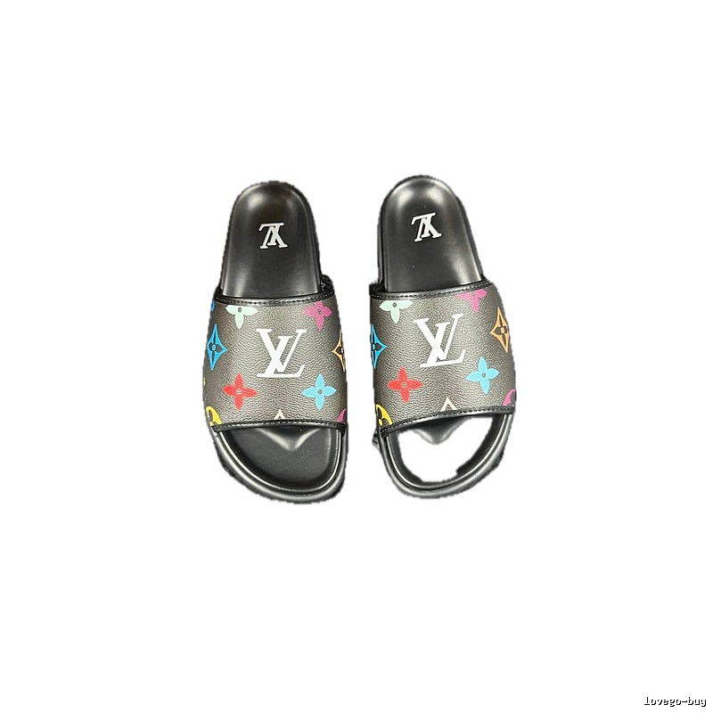 Louis Vuitton Monogram Street-style Black-based Multicolor Slide Sandals