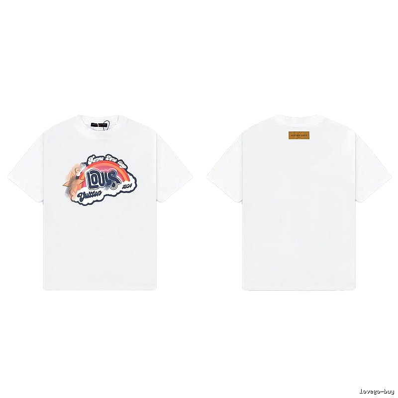 Louis Vuitton Vintage-style White T-Shirt with Rainbow Print