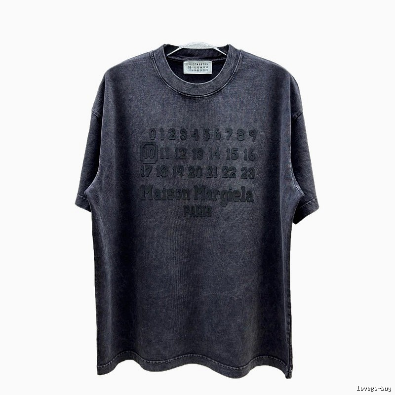 Maison Margiela Numbered Distressed Charcoal Gray Short Sleeve T-Shirt