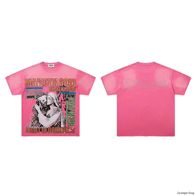MAJESTIKSOUL Vintage Print Pink Short-sleeve T-shirt