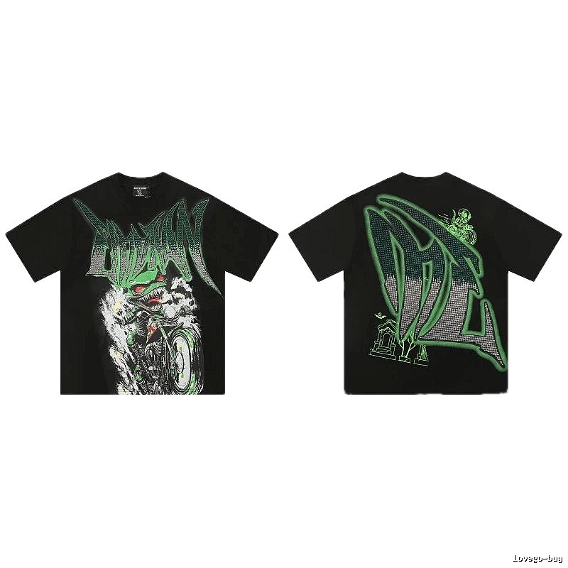 Mixed Emotion Motorcycle Gothic Style Black and Green Short Sleeve T-Shirt
