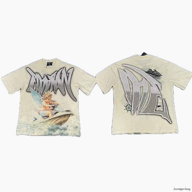 Mixed Emotion Off-white Street-style Angel Print T-shirt
