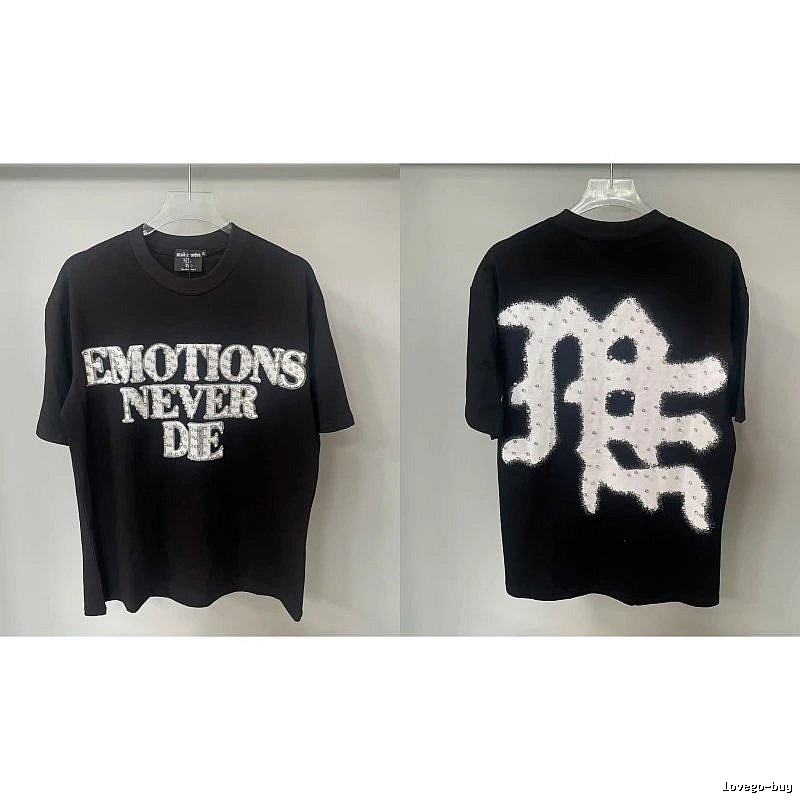 Mixed Emotion Rhinestone Street Style Black Short-sleeve T-shirt