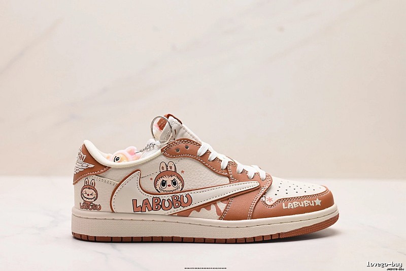 Nike co-branded cartoon-style brown and white shoes