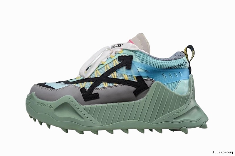 Off-White Grey-Green Functional Style Sports Shoes
