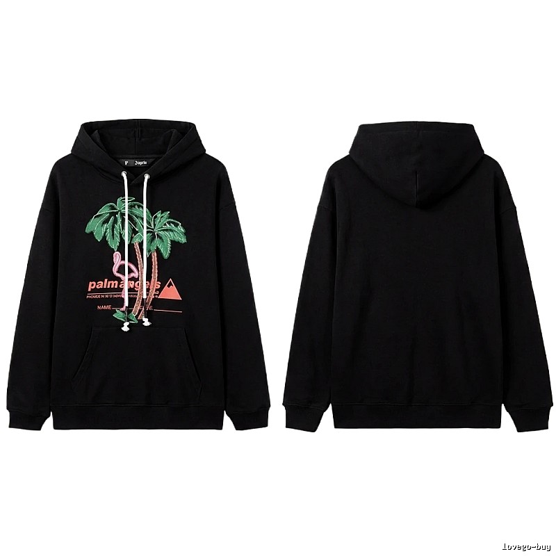 Palm Angels Black Hoodie with Palm Tree Print