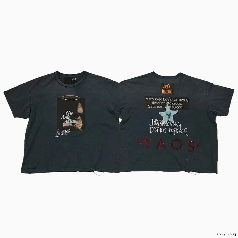 Paly Hollywood Distressed Dark Charcoal Gray Printed T-shirt