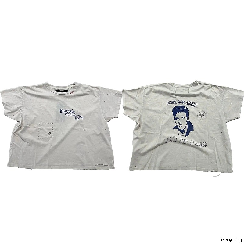 Paly Hollywood Elvis Vintage Distressed White T-Shirt